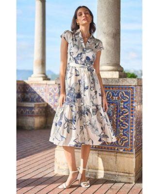 Women's Abstract Floral Midi Shirt Dress