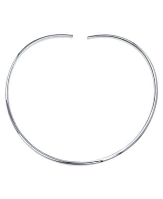Simple Charm Slider Contoured Choker Collar Statement Necklace .925 Silver Sterling  2MM