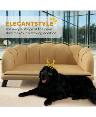 Coffee Velvet Pet Sofa with Pearl Backrest, Stylish Large Dog Couch, Removable Cushion for Medium Large Dogs