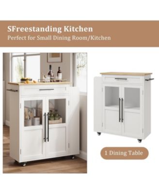 Mobile Kitchen Island Cart with Storage, 360° Rolling Wheels, Rolling Island with Drawers, Spice Rack & Handle