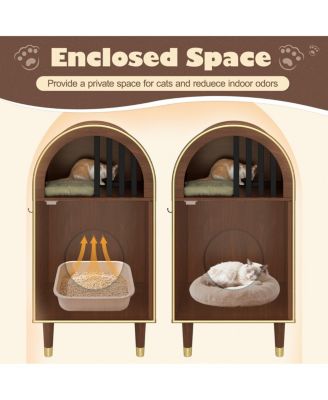 Modern Espresso Cat Condo Furniture, Two-Tier Arch Cat House for 2 Cats