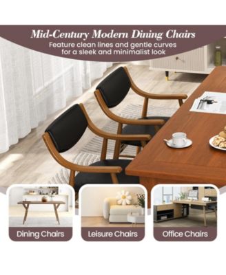 Set Of 4 PU Leather Dining Chair w/ Padded Seat and Back Armrests Rubber Wood Frame