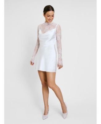 Women's Lace Sleeve Cowl Satin Mini Dress