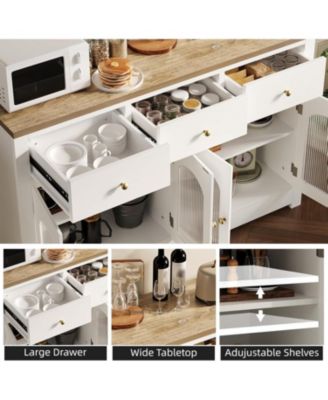  Buffet Cabinet with Storage, Modern Sideboard with Arched Acrylic Fluted Doors & 3 Drawers