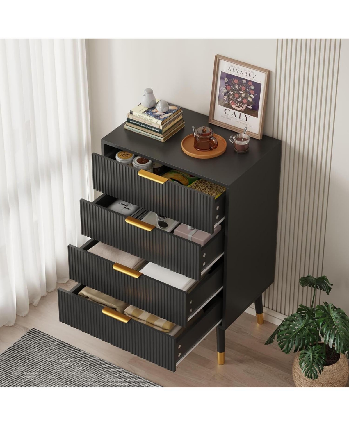 gaomon 4 Drawer Dresser for Bedroom, Modern Closet Dressers Chest of Drawers, Wood Storage Dresser Chest Cabinet Organizer Unit