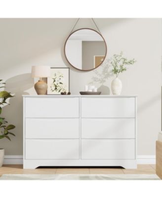 Wooden Dresser with 6 Drawers, Tall Modern Closet with Deep Storage, Large Chest of Drawers with Wide Top, Long Storage Dresser for Bedroom