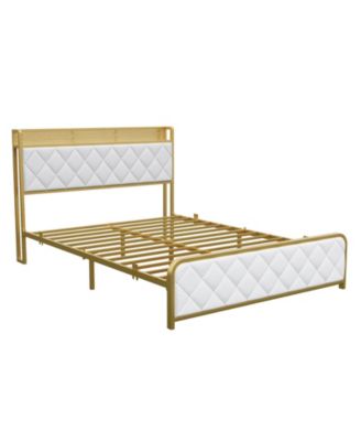 Queen Velvet Bed Frame, Diamond Tufted Headboard, Upholstered Platform, No Box Spring