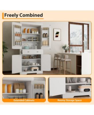  Kitchen Pantry Cabinet with Drawer, Doors and Shelves, Wood Farmhouse Storage Cabinet, Large Storage Cupboard for Living Room