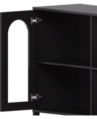 Sideboard Buffet Cabinet with Storage , Wooden Storage Cabinets with Glass Doors, Two Golden Metal Handles