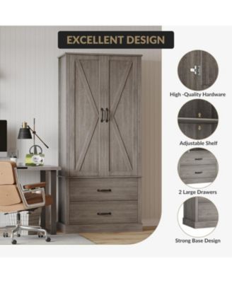 Kitchen Pantry Cabinet, Barn Door Kitchen Cabinet with Barn Doors, Drawers and 2 Adjustable Shelf, Freestanding Tall Hutch for Kitchen