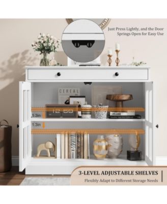 Modern Buffet Cabinet, Sideboard Storage with Glass Doors, Adjustable Shelf Large Drawer Cabinet, Dining Room Kitchen Entryway Cupboard