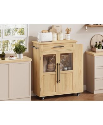 Mobile Kitchen Island Cart with Storage, 360° Rolling Wheels, Rolling Island with Drawers, Spice Rack and Handle