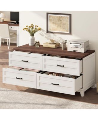 2 Drawers Lateral File Cabinet with Deepened Tabletop, Farmhouse Wood Large Filing Cabinet for Legal/Letter File wHanging Rod, Sturdy Frame