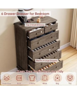 Vintage 6 Drawer Dresser with Tapered Legs, Wood Tall Chest of Drawers for Bedroom, Living Room, Entryway, Distressed Wood Finish