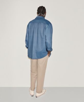 Men's Collared Jersey Denim Shirt and Box Logo Tee paired with the Harton Straight-Leg Pants