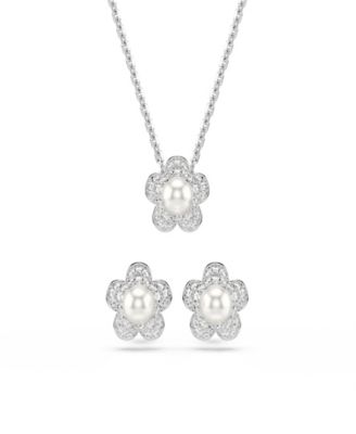 Ariana Grande x Rhodium Plated Mother of Pear Flower Necklace and Earrings Set