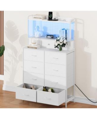 Rustic Dresser for Bedroom with Charging Station, App Controlled RGB LED, Tall Dresser Storage Organizer with 11 Fabric Drawers