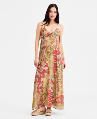 Juniors' Paisley Chiffon V-Neck Maxi Dress