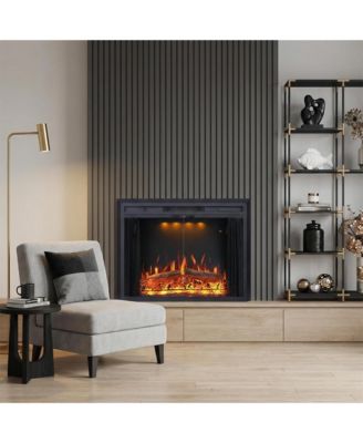 Electric Fireplace Insert with Realistic Flame & Dual Heat Settings, Double Glass Door Fireplace