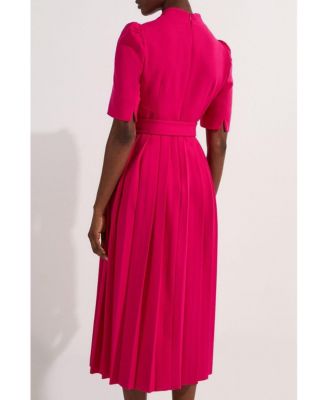 Women's Structured Crepe Belted Midi Dress