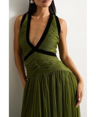 Women's Petite Velvet Trim Tulle Maxi Dress