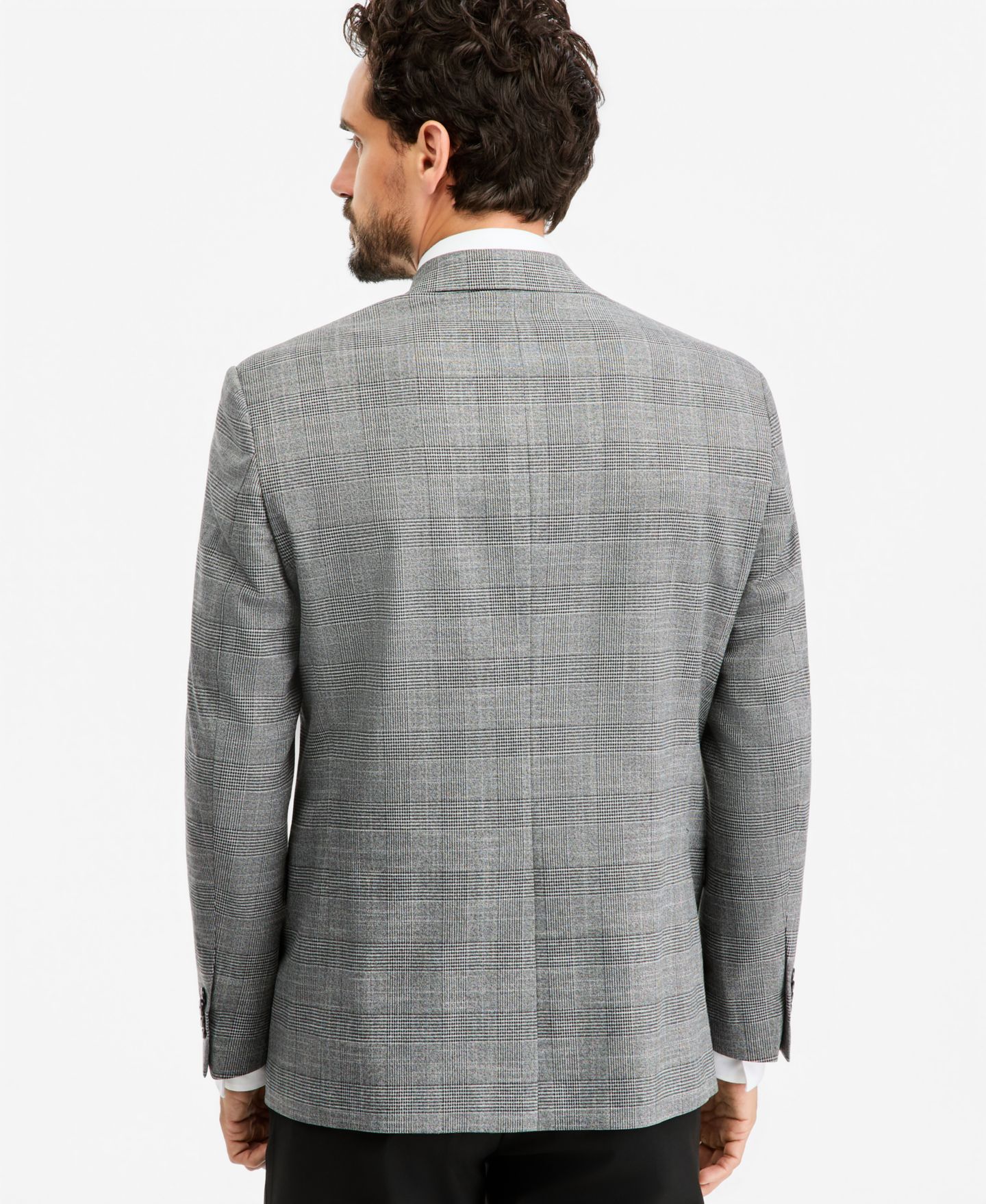 Мужской пиджак Michael Kors Classic-Fit Plaid Sport Coat, цвет: Чёрный / Белый — фото 4