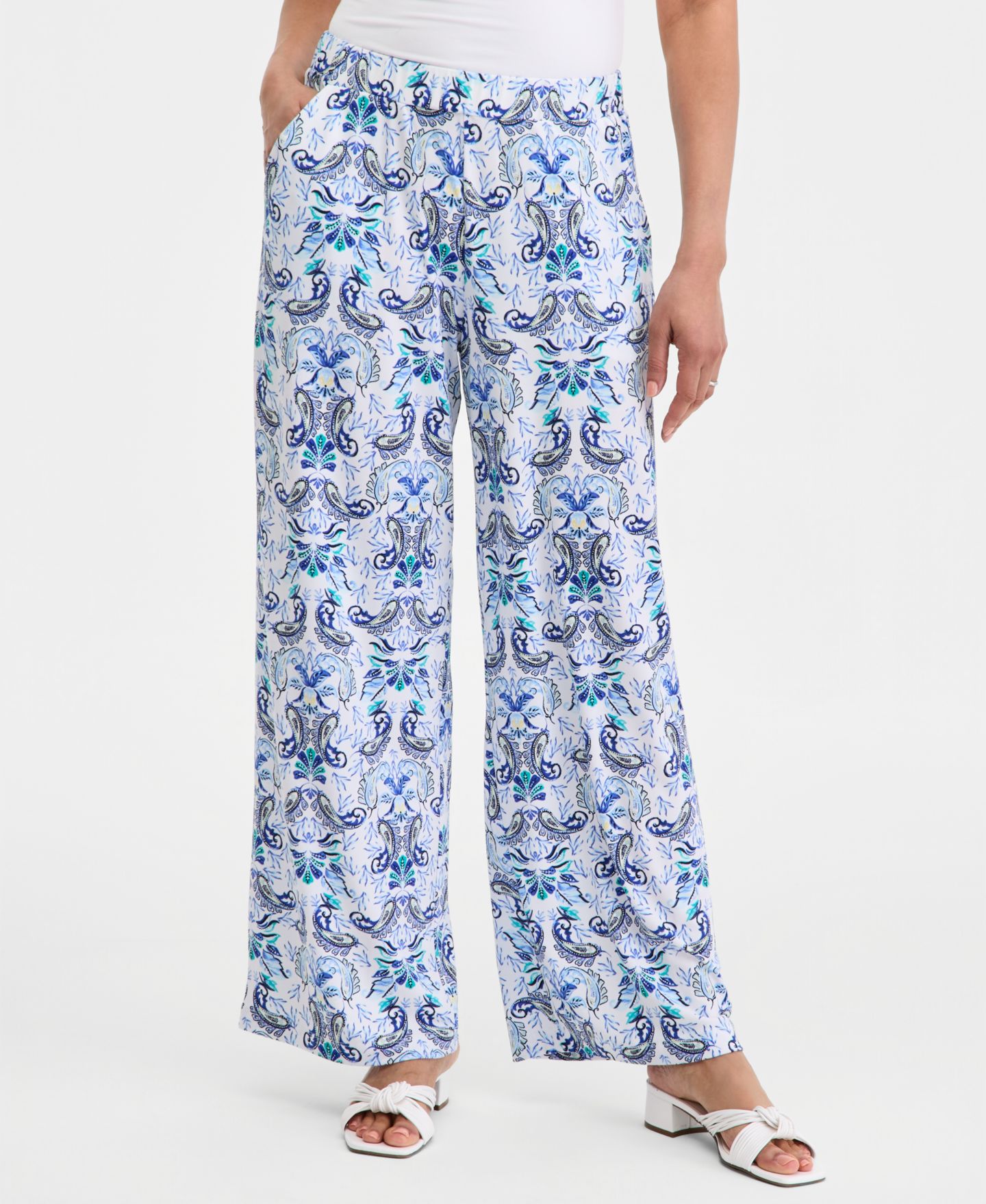 Женские брюки JM Collection Printed High-Rise Pull-On, цвет: Яркий белый — фото 3