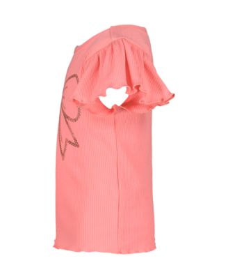 Girls' 2T-4T Flutter Sleeve Ribbed Top and Printed Tulle Skort, 2-Piece Set