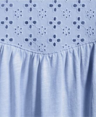 Plus Size 3/4 Sleeve Eyelet Mix Flowy Top