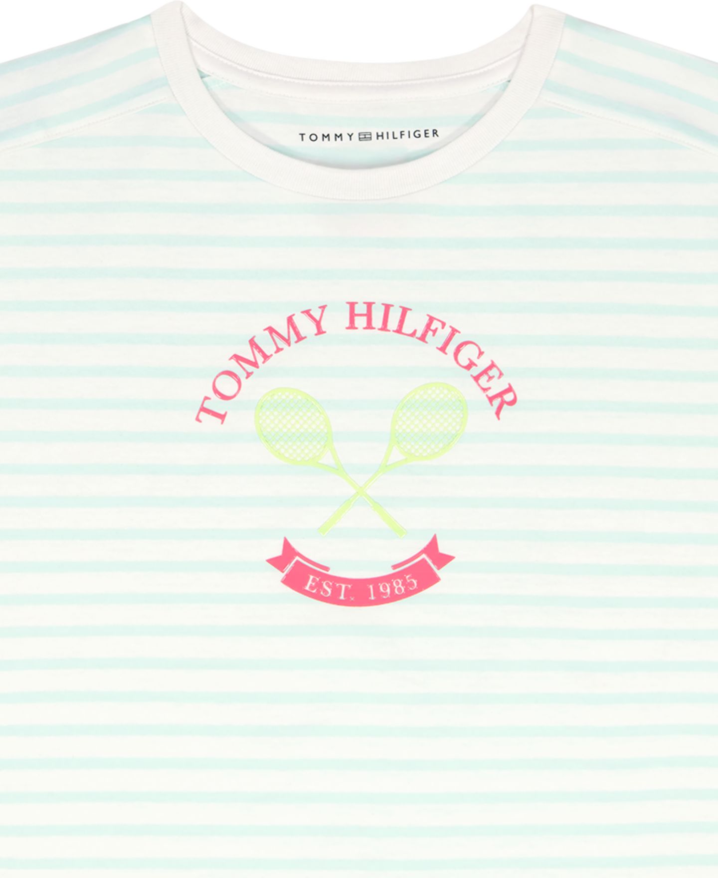 Футболка Tommy Hilfiger Round Neck Stripe для девочек, цвет: Аквамариновый — фото 4