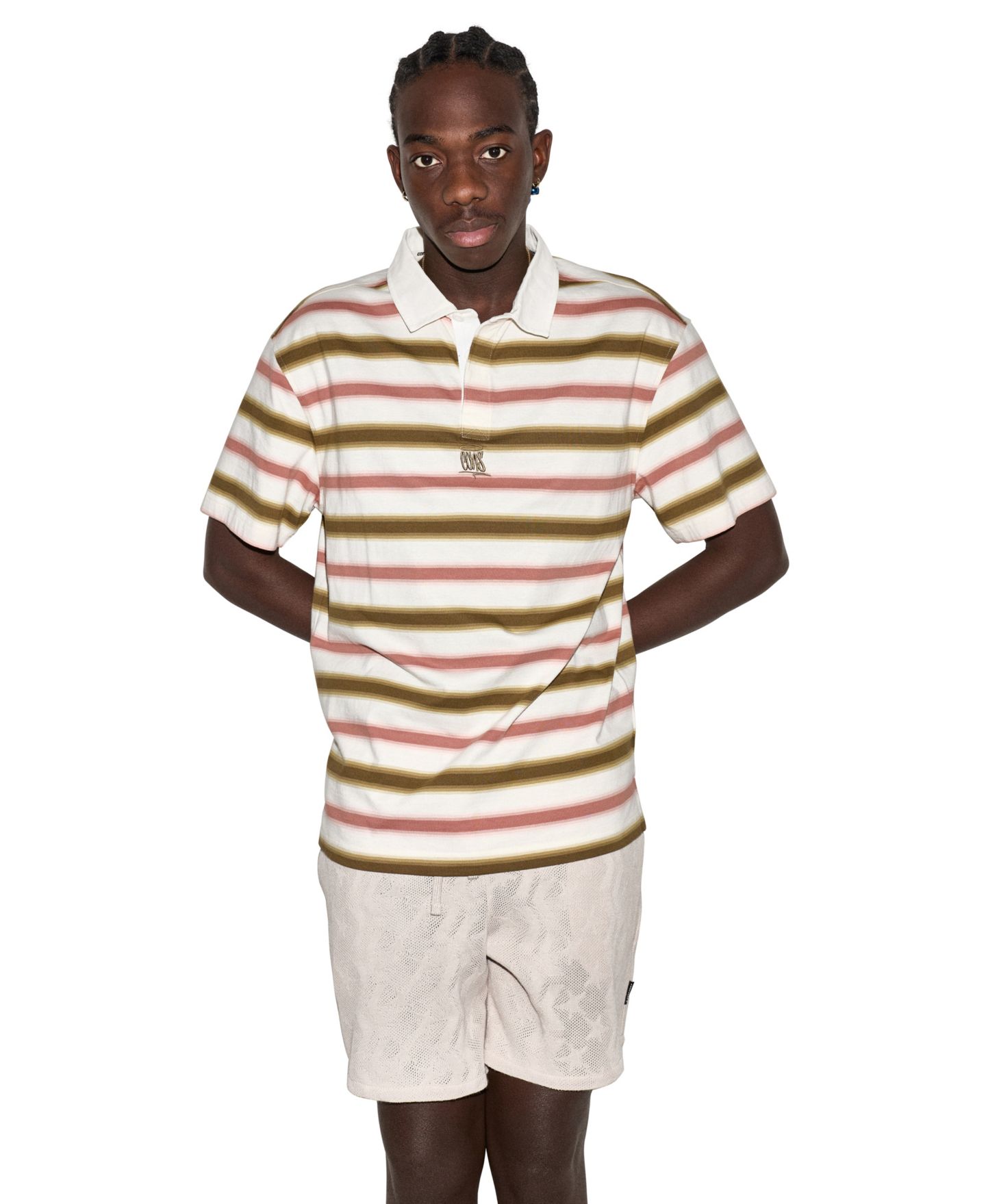 Мужское поло Converse Script Striped Short-Sleeve Polo Shirt, цвет: Разноцветный — фото 1