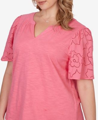 Plus Size Eyelet Sleeve Cotton Jersey Top