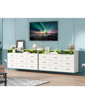 9 Drawer Wood Dresser with LED Lights & App Control, Charging Station, Storage Cabinet for Bedroom