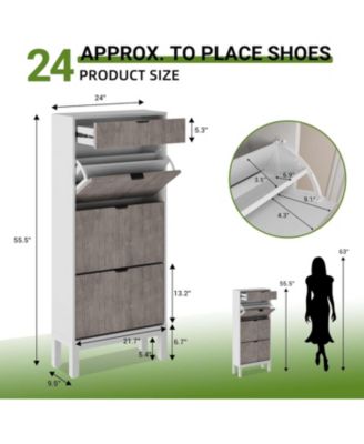 Shoe Storage Cabinet with 3 Flip Drawers Entry Rack with Iron Legs Fluted Organizer Entryway
