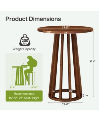 37.6 inch H Round Bar Table, Farmhouse Wooden Bistro Pub Table with Solid Wood Legs