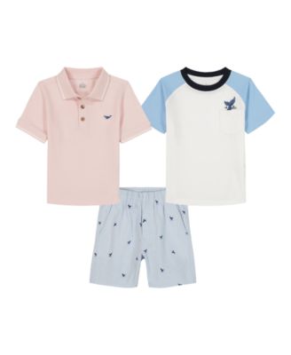 Boys' Toddler 2T-5T Tipped Polo, Baseball T-Shirt and Striped Oxford Shorts, 3-piece Set