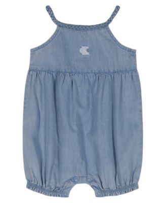 Calvin Klein Baby Girls' Embroidered Eyelet Sleeveless Romper - Blue