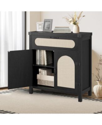 Rattan Cabinet with Drawer Buffet Sideboard with Synthetic Rattan Doors Adjustable Storage