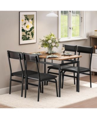 5 Piece Dining Table Set for 4, Wood Table with 4 Upholstered Chairs, Industrial Frame Dinette for Kitchen, Rustic Brown