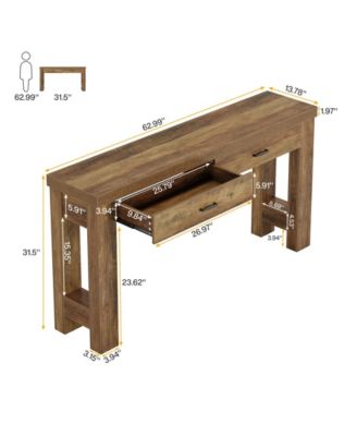 63" Console Table with 2 Drawers, Farmhouse Entryway Table with H-Shaped Sturdy Legs