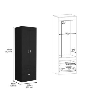 Black Wengue Finish Tarento Armoire with 2 Drawers Double Door Cabinet Hanging Rod