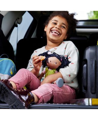 Cari 12" Black Baby Doll with Black Pigtails, Embroidered Face, Removable Green Dress, Machine Washable Soft Baby Doll - 18 Months+