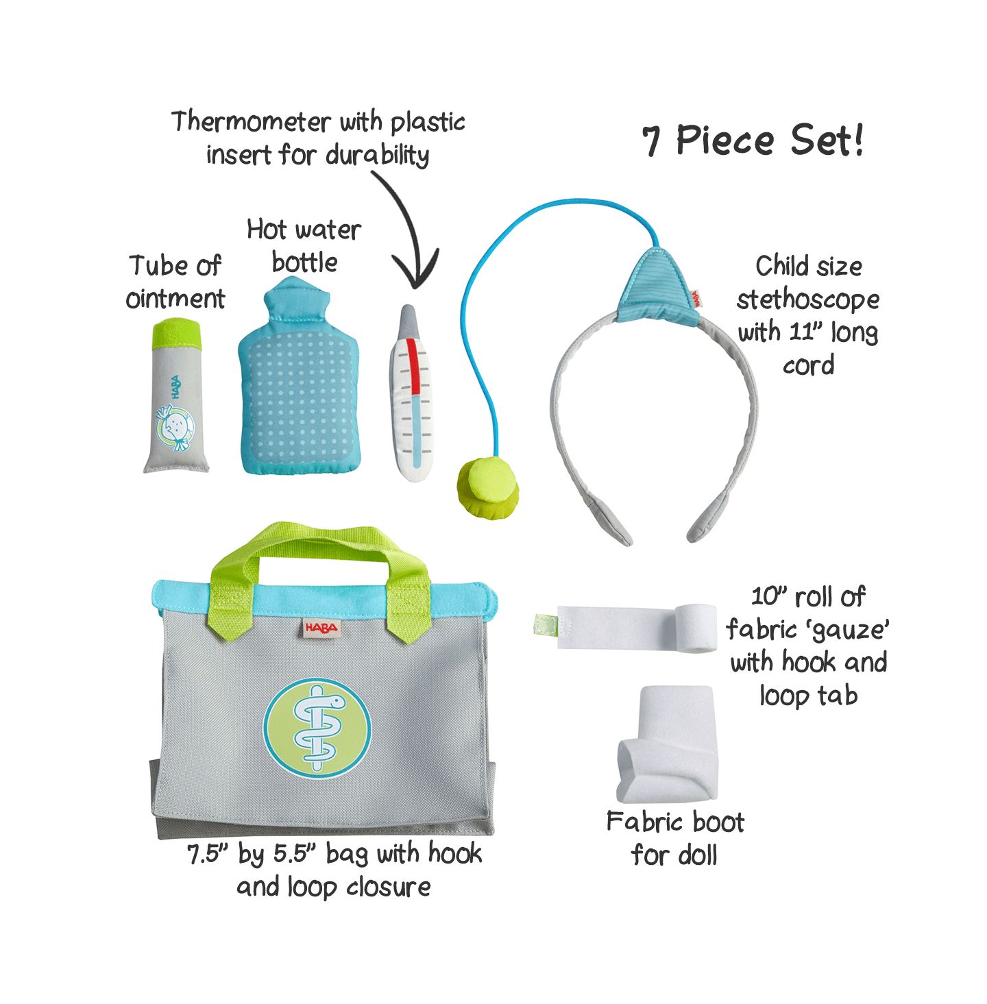 Детские куклы Haba Doctor Set 8-Piece Doll Accessories, Ages 3+ — фото 4