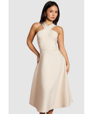 Women's Petite Bandage Cross Neck Midi Dress