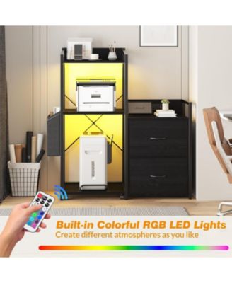 Printer Stand with Storage, 49.2" × 37.8" 3-Tier 3D Printer Table with 2 Drawers, Charging Station & LED Lights, Side Organizer Basket