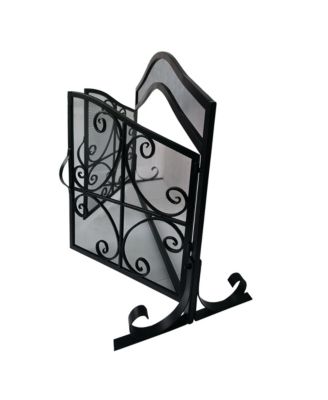Iron Fireplace Screen 43 Inch with Scrollwork and Mesh Design