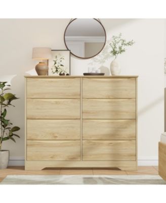 Wooden Dresser with 8 Drawers, Tall Modern Closet with Deep Storage, Large Chest of Drawers with Wide Top, Long Storage Dresser for Bedroom