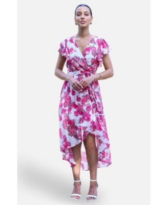 Women's Floral Dipped Hem Wrap Dress