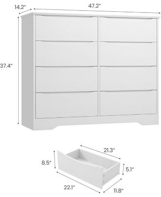 Wooden Dresser with 8 Drawers, Tall Modern Closet with Deep Storage, Large Chest of Drawers with Wide Top, Long Storage Dresser for Bedroom