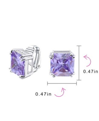 12MM Princess Cut Cubic Zirconia CZ Solitaire Statement Clip On Stud Earrings Non Pierced